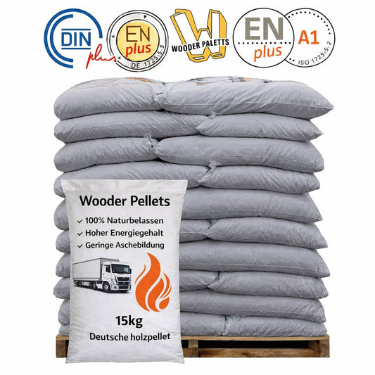 2 paletten mit Premium-Holzpellets von 15 kg, Zertifikate ENplus A1, 6 mm, wooder 65 Säcke